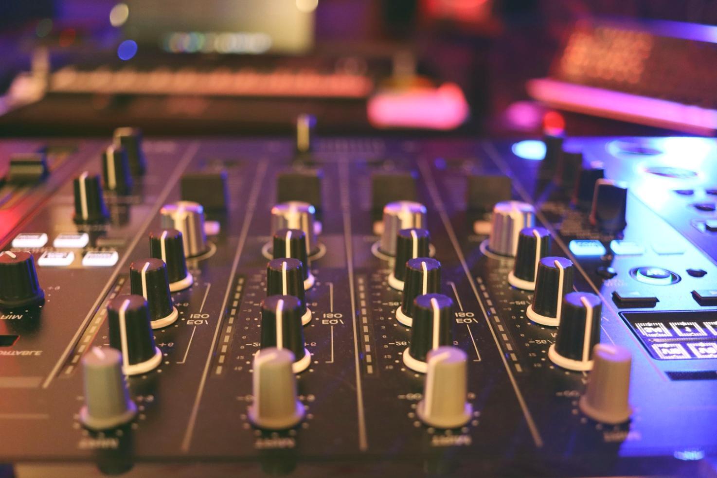 Modern music production workspace with digital equipment